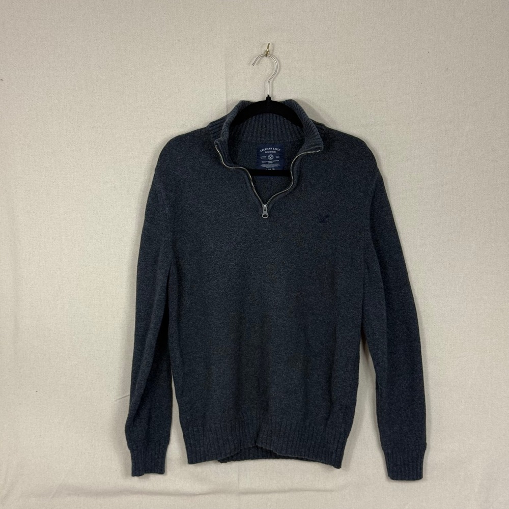 American Eagle Mens Charcoal Gray 100% Cotton Quarter Zip‎ Sweater Large L